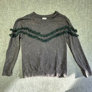 BIBI Unique Distressed Sweatshirt Top Fringe Gray Tie Dye Women's Size Small